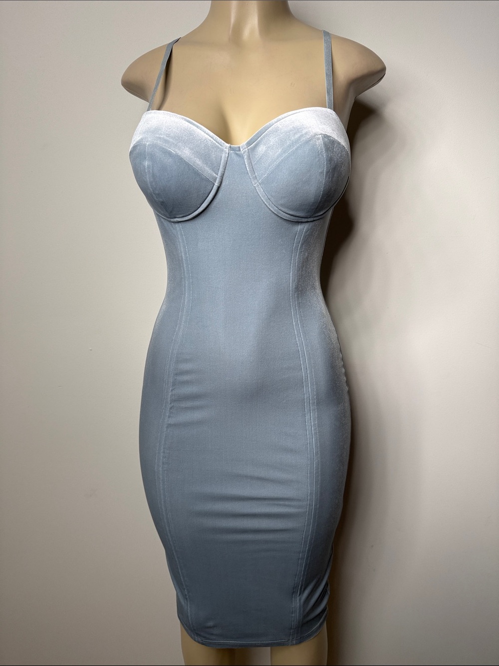 JLUXLABEL Light Blue & White Midi Bodycon Dress
